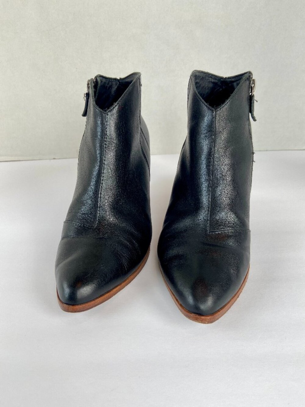 Eileen Fisher Black Leather Fur lined Ankle Block Heel Boots SZ 7.5